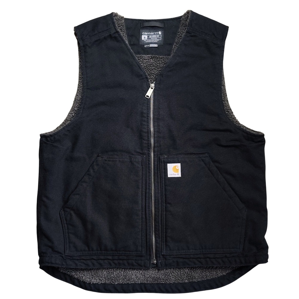Carhartt Sherpa Lined Vest Mens Medium Black Duck Canvas Workwear 104394-BLK